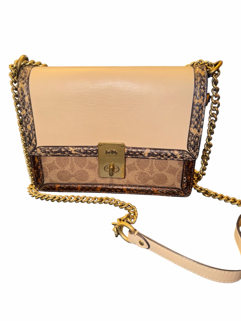 Coach Leather and Signature Canvas Shoulder Bag in Land Brown